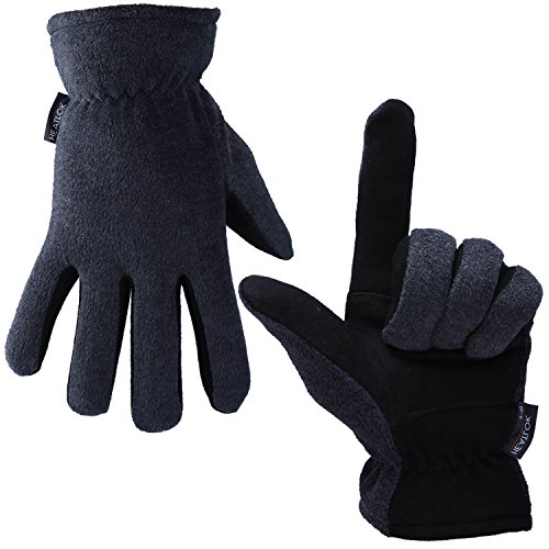 OZERO Deerskin Suede Leather Palm and Polar Fleece Back with Heatlok Insulated Cotton Layer Thermal...
